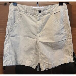 HALF MOON Men's Sz 33 Stone Cotton Blend Flat Front Casual Summer Chino Shorts